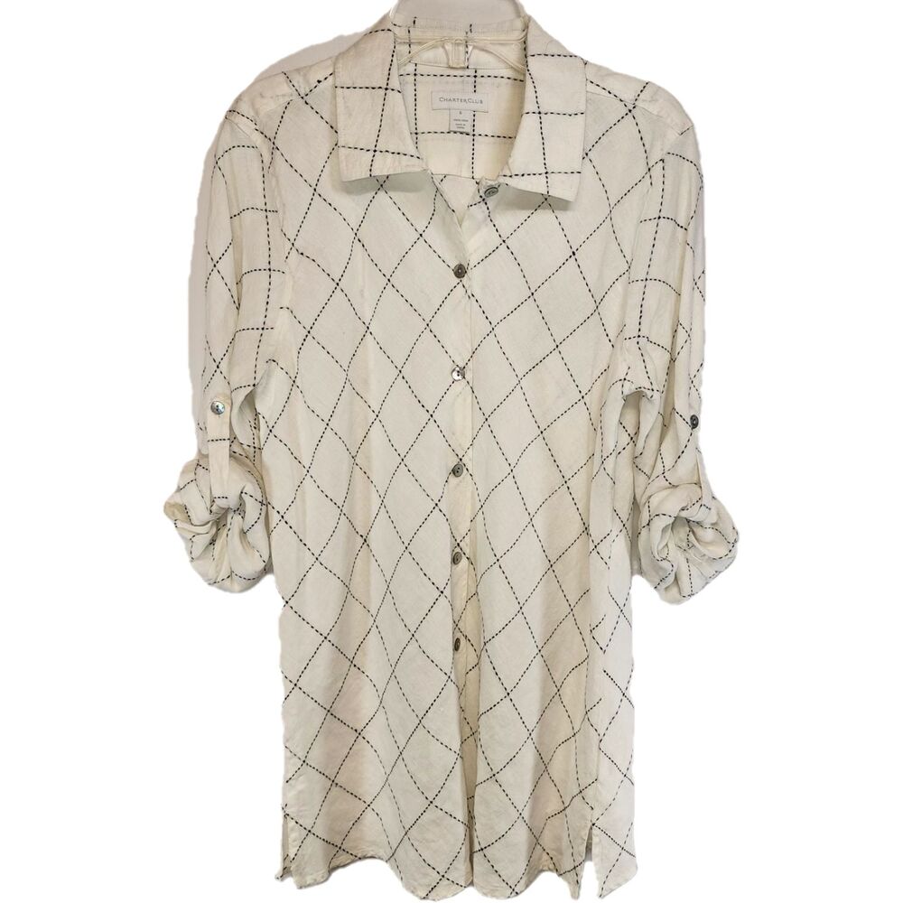Charter Club 100% Linen Button Down Tunic Top Size 6